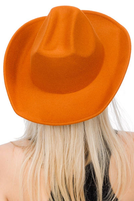 Plain Faux Felt Cowboy Wide Brim Hat