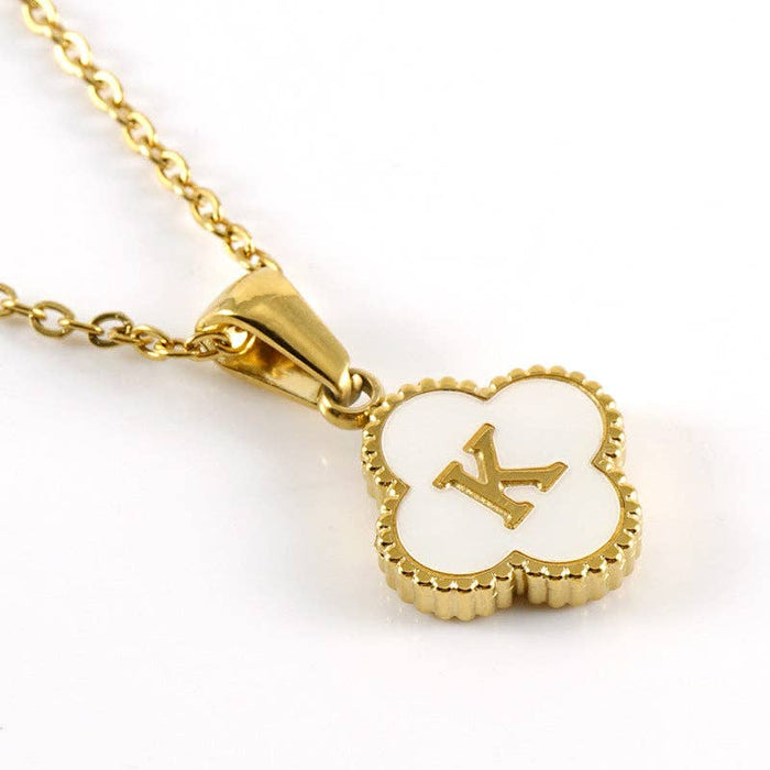 Clover Shell Initial Charm Golden Stainless Steel Necklace