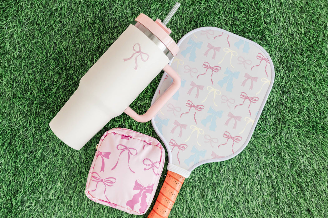 Pastel Bows and Stripes Double-Sided Pickleball Paddle