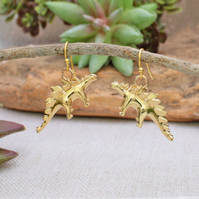 Prehistoric Times Gold Stegosaurus Earrings
