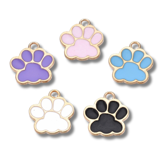 Paw Print Colored Gold Charm