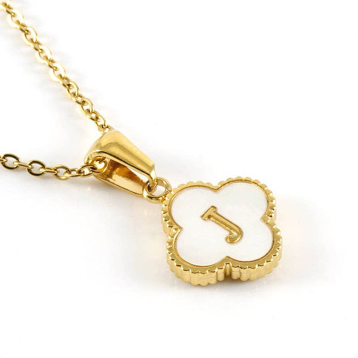 Clover Shell Initial Charm Golden Stainless Steel Necklace