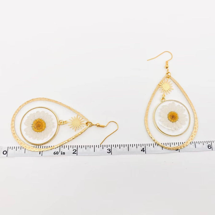 Daisy Pressed Flower Drop-shaped Dangle Earrings -PDF