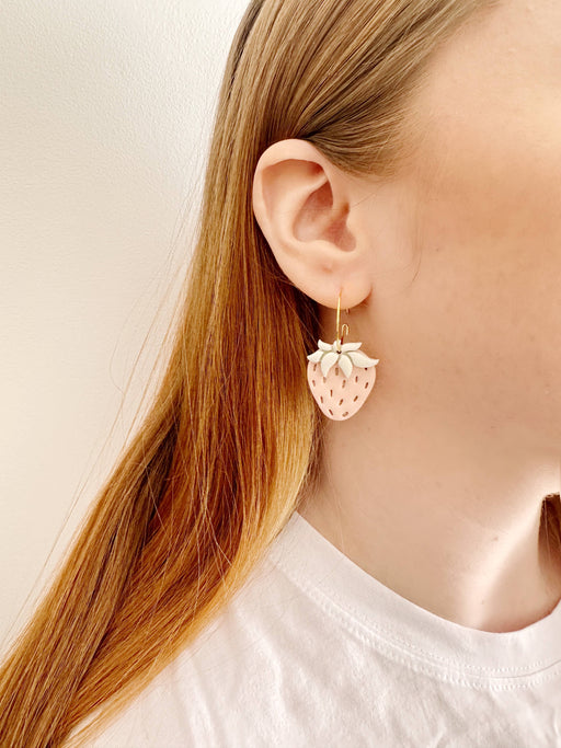 Strawberry Hoops - Polymer Clay Earrings