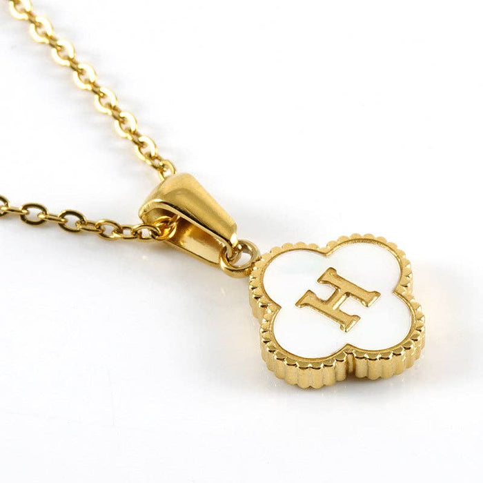 Clover Shell Initial Charm Golden Stainless Steel Necklace