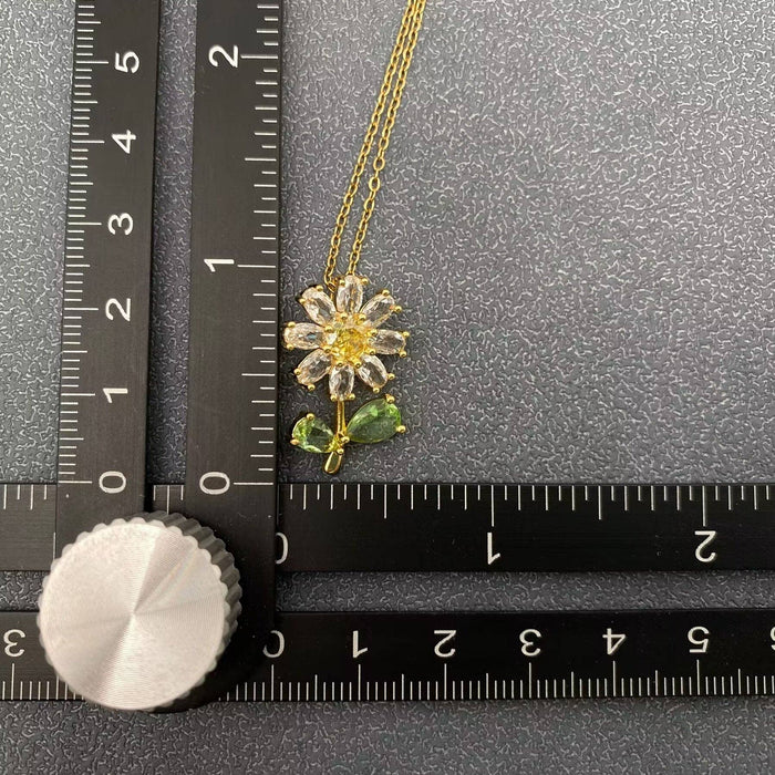 Cubic Zirconia Sunflower Charm Gold-plated Necklace