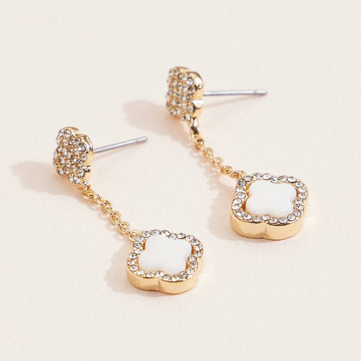 Crystal & Mother of Pearl Clover Gold-Tone Earrings