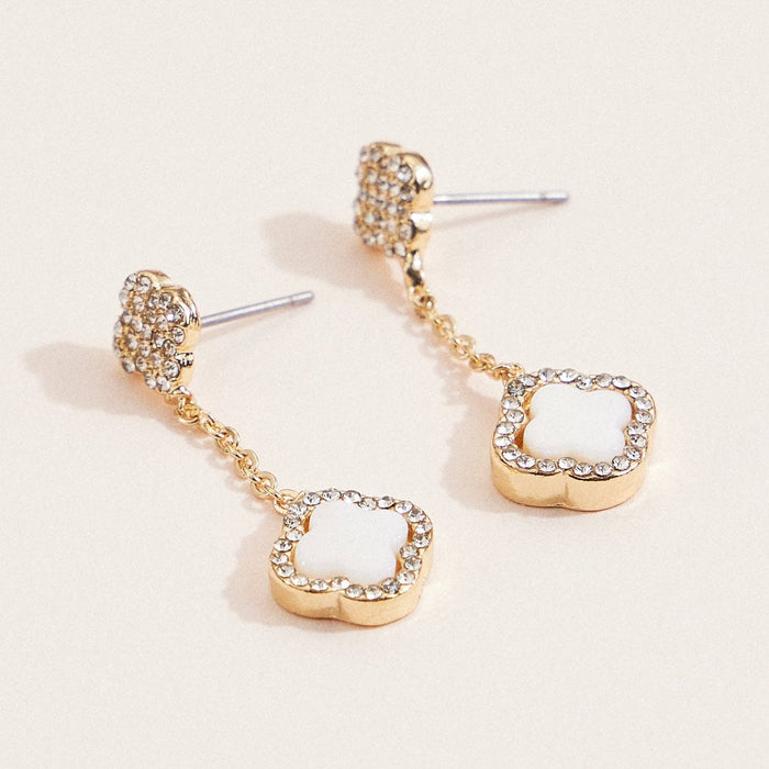 Crystal & Mother of Pearl Clover Gold-Tone Earrings