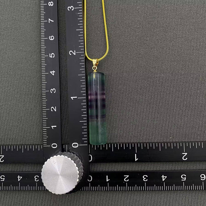 Colored Fluorite Cylinder Stone Ctystal Charm Necklaces - CS