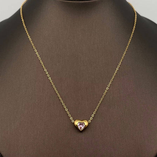 Pink Zircon Heart charm 18K Gold Plated Necklace - FGS