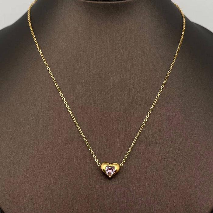 Pink Zircon Heart charm 18K Gold Plated Necklace - FGS