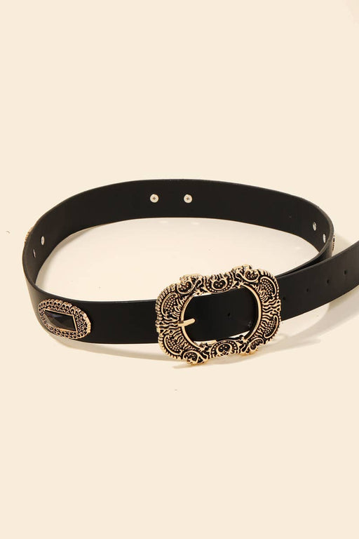 Embroidered Buckle Faux Leather Belt