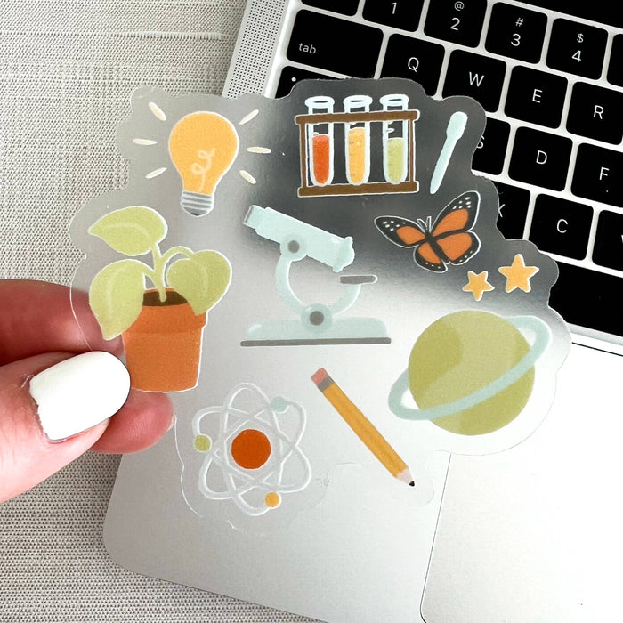 Clear Science Teacher Sticker 3x3 in.