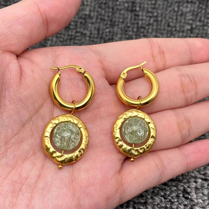 Crack Glass Beads 18K Gold Plated SS Huggie Earrings - FGS