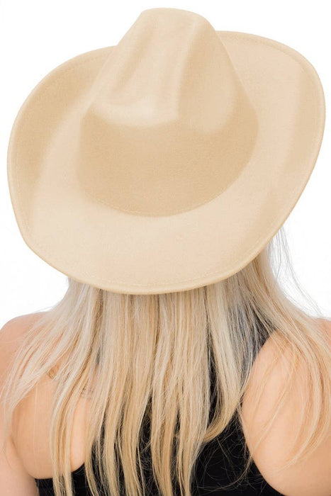 Plain Faux Felt Cowboy Wide Brim Hat