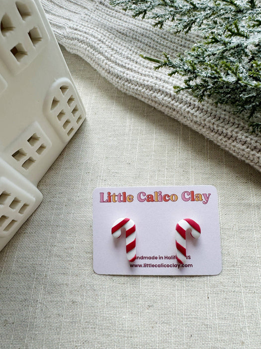Candy Cane Studs | Polymer Clay Earrings