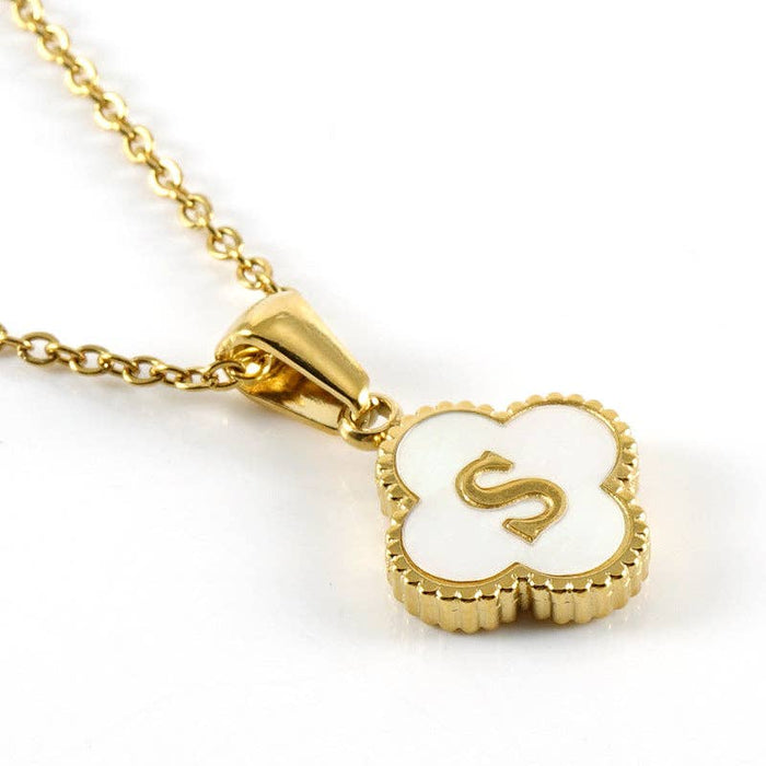 Clover Shell Initial Charm Golden Stainless Steel Necklace