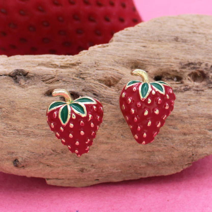 Picked Sweet Gold Red Strawberry Post Earrings
