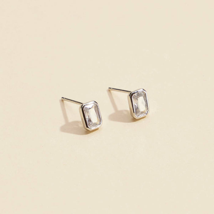 CZ Small Rectangle Gold Dip Stud Earrings