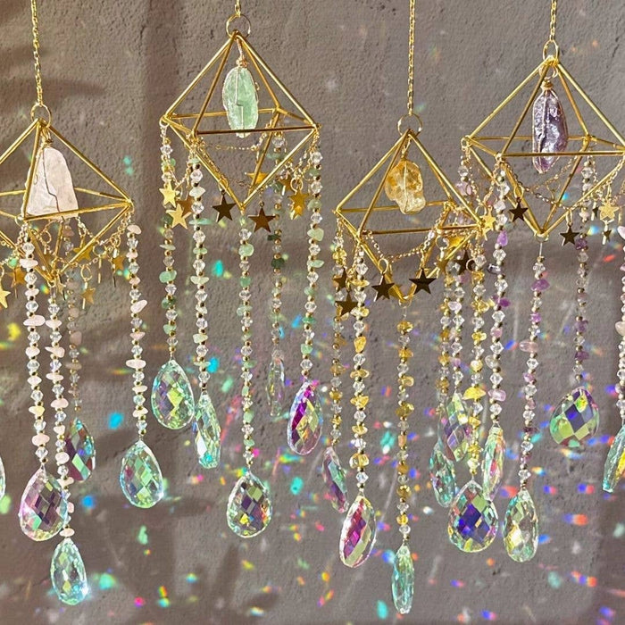 Crystal Suncatcher: Amethyst, Citrine, Rose Quartz, Fluorite