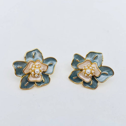 Pearl Enamel Flower Stud Earrings