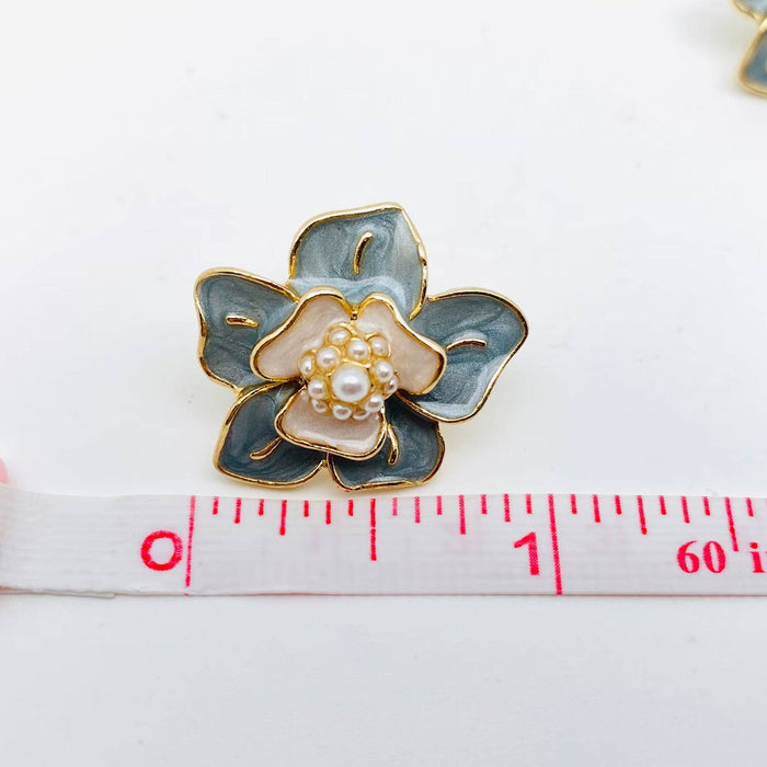 Pearl Enamel Flower Stud Earrings