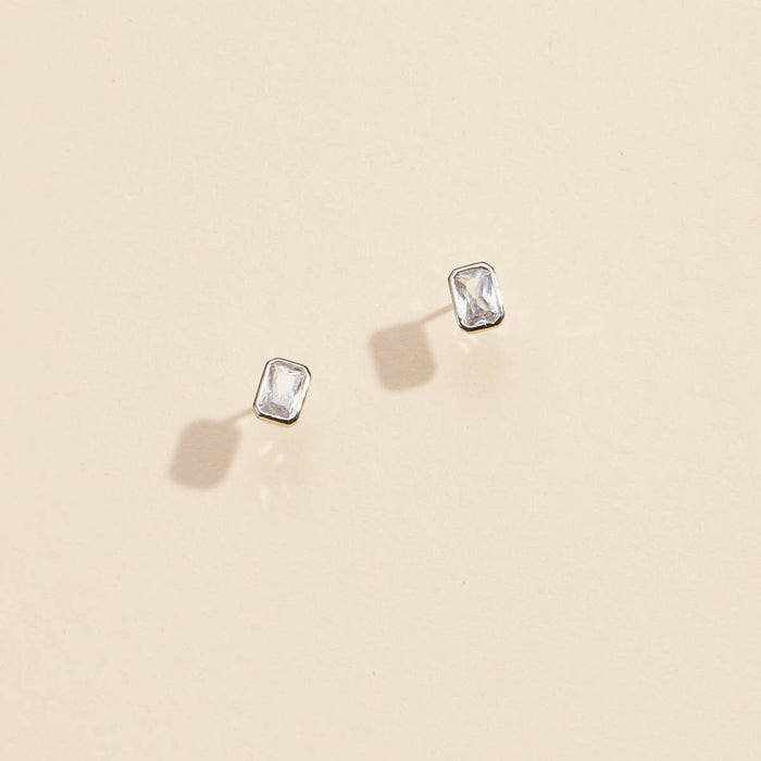 CZ Small Rectangle Gold Dip Stud Earrings