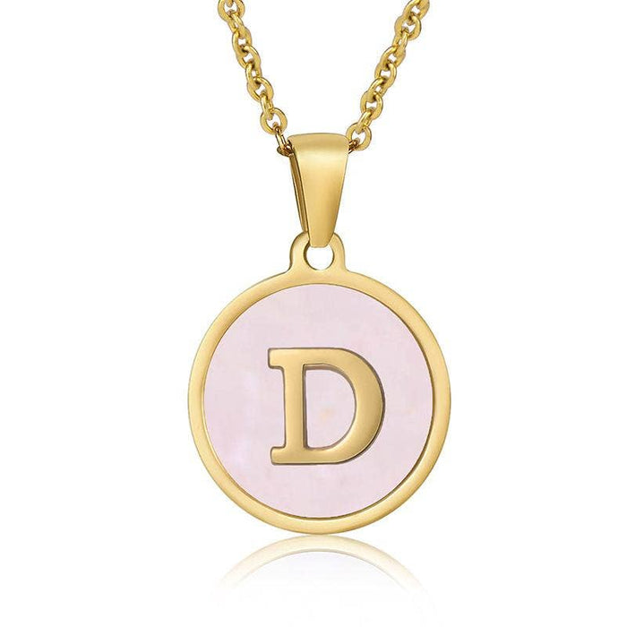 Pink Shell Initial 18K Gold Plated SS Round Charm Necklace