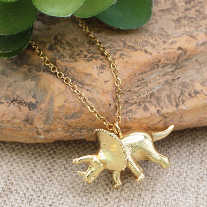Prehistoric Times Gold Triceratops Necklace