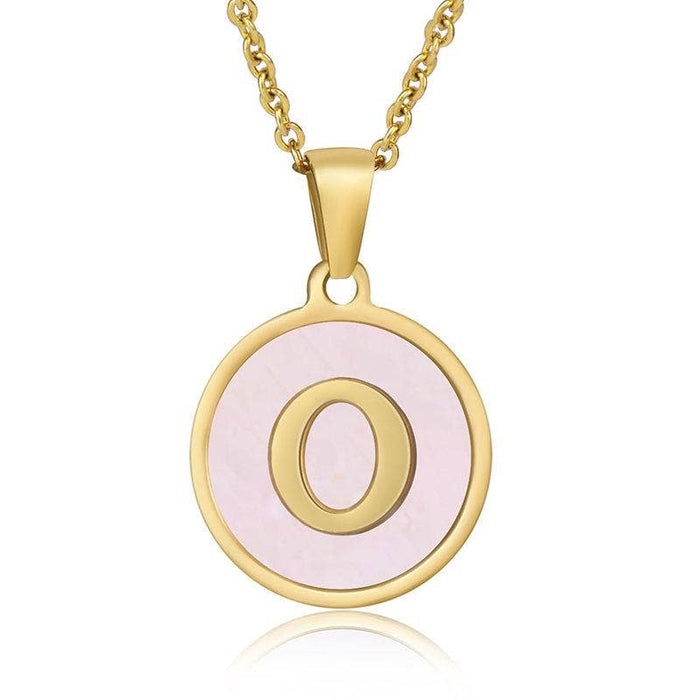 Pink Shell Initial 18K Gold Plated SS Round Charm Necklace