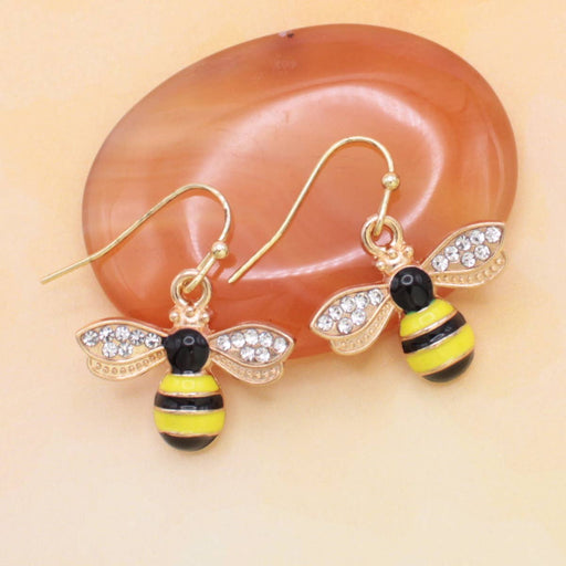 Crystal Wings Gold Bumble Bee Earrings