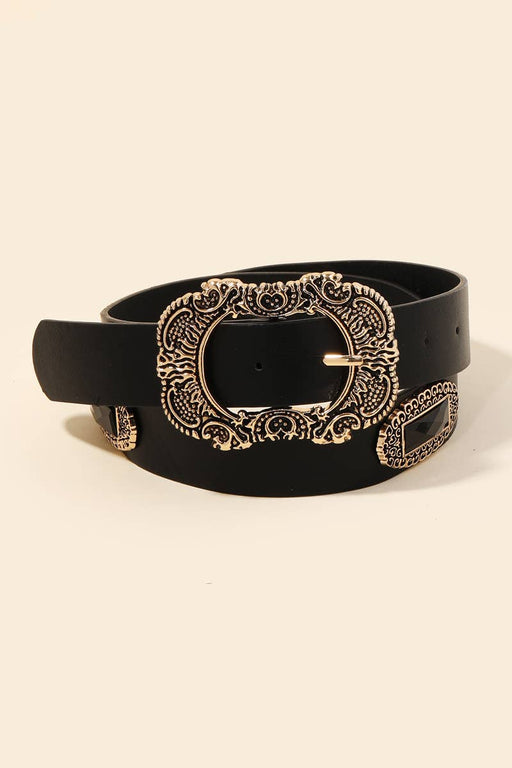 Embroidered Buckle Faux Leather Belt