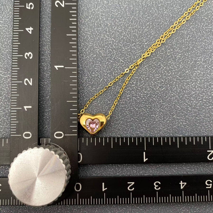 Pink Zircon Heart charm 18K Gold Plated Necklace - FGS