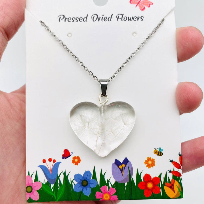Dandelions Dried Plant Heart-shaped Charm Necklace - PDF