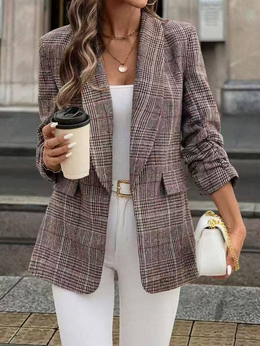 Plaid Checkered Long Blazer