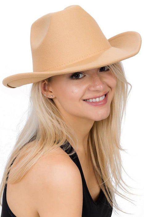 Plain Faux Felt Cowboy Wide Brim Hat