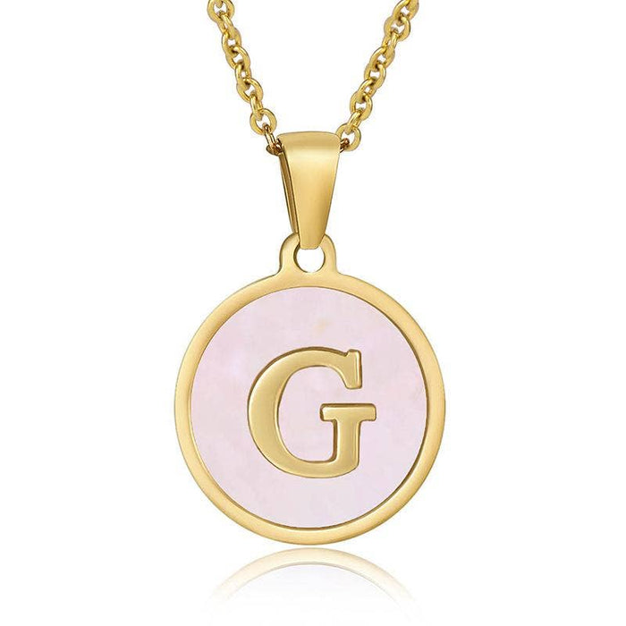 Pink Shell Initial 18K Gold Plated SS Round Charm Necklace