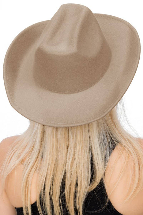 Plain Faux Felt Cowboy Wide Brim Hat