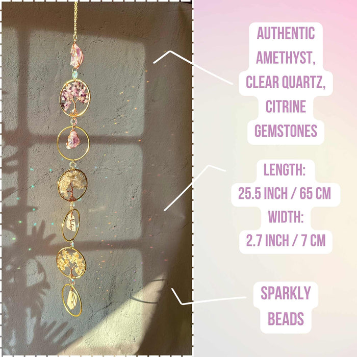 Chakra Gemstone Suncatcher - Amethyst, Citrine, Quartz
