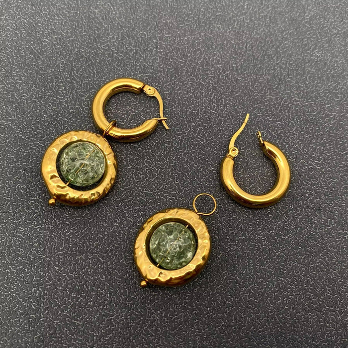 Crack Glass Beads 18K Gold Plated SS Huggie Earrings - FGS