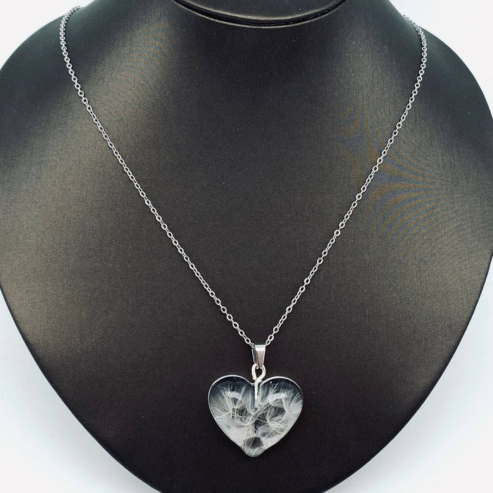 Dandelions Dried Plant Heart-shaped Charm Necklace - PDF