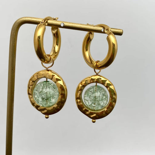 Crack Glass Beads 18K Gold Plated SS Huggie Earrings - FGS