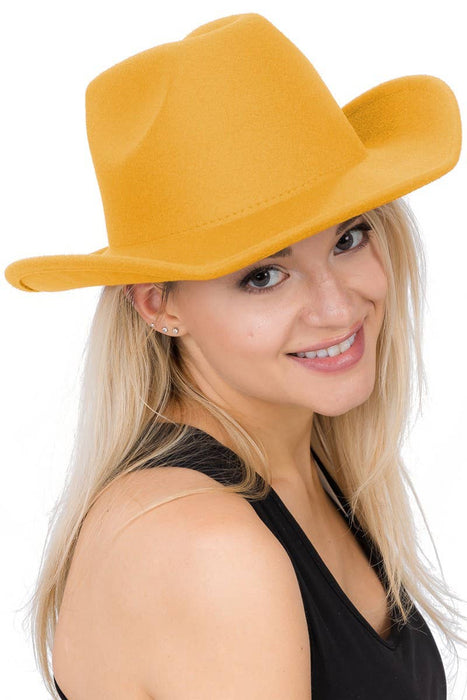 Plain Faux Felt Cowboy Wide Brim Hat
