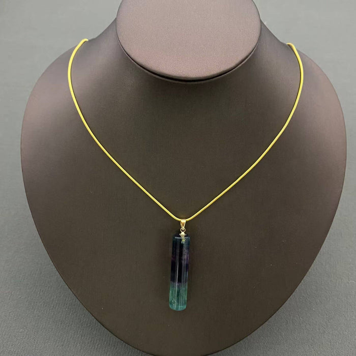 Colored Fluorite Cylinder Stone Ctystal Charm Necklaces - CS