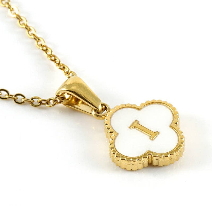 Clover Shell Initial Charm Golden Stainless Steel Necklace