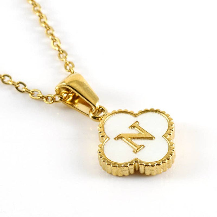 Clover Shell Initial Charm Golden Stainless Steel Necklace