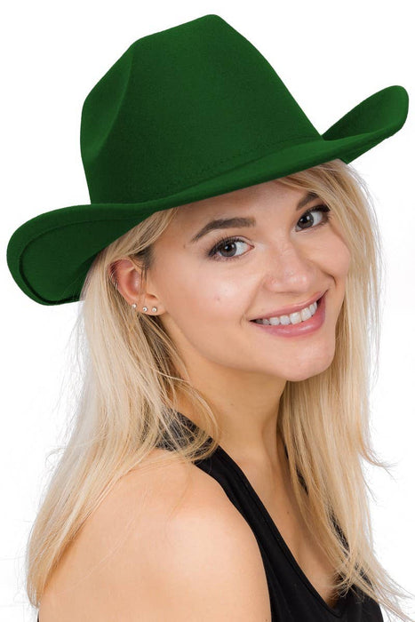Plain Faux Felt Cowboy Wide Brim Hat