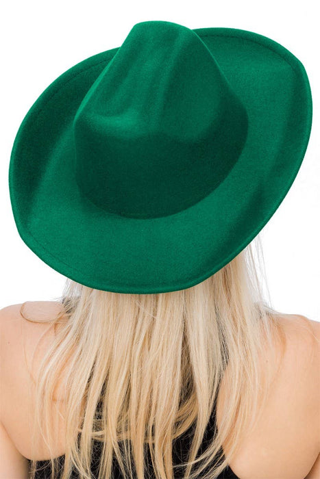 Plain Faux Felt Cowboy Wide Brim Hat