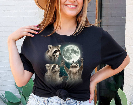 PREORDER 3 Raccoons Howling - Funny Raccoon Moon Meme T-Shirt