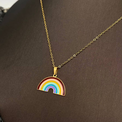 Enamel Rainbow Charm 18K Gold Plated S.Steel Necklace - FGS